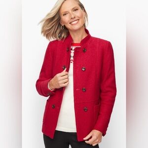 TALBOTS Women’s Vibrant Red Wool Blend Double Breasted LS Pea Coat Size 8